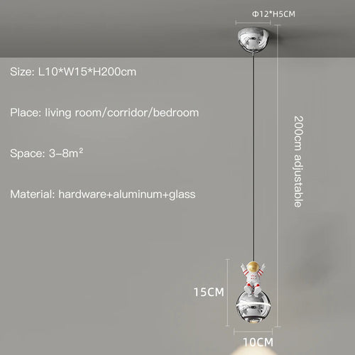 lustre moderne led design astronaute petites suspension - vue 10 sur 18