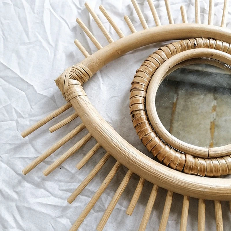 miroir décoratif en rotin en forme d'œil pour intérieur artistique