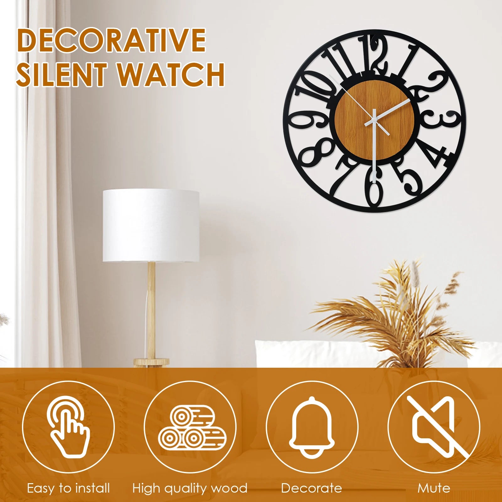 horloge murale silencieuse en fer avec chiffres arabes - vue 3 sur 7
