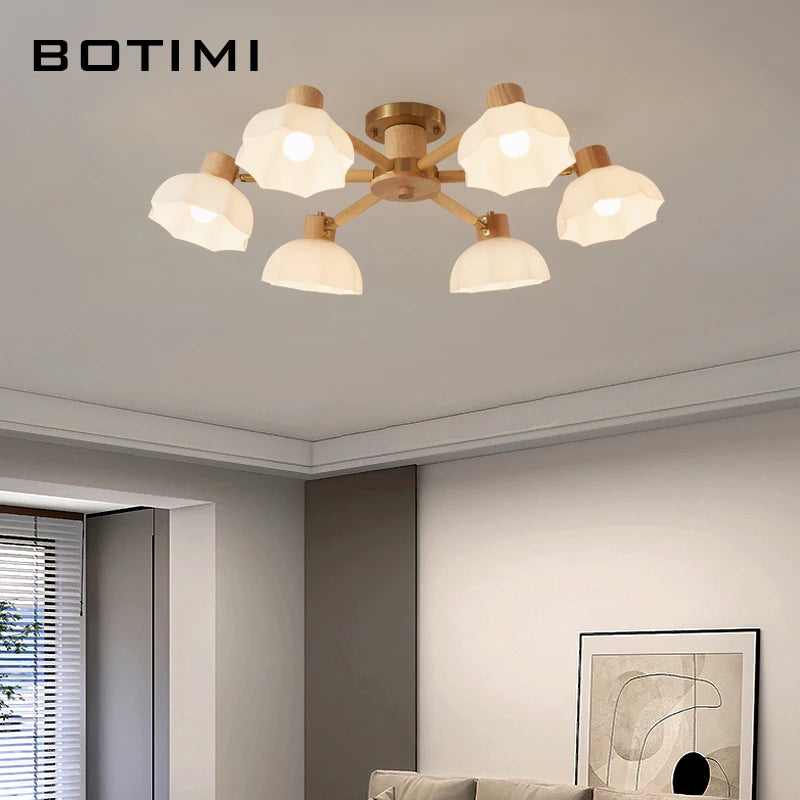 Plafonniers nordiques en bois de caoutchouc avec lampadaires en verre pour salon moderne blanc chaud lumière froide Lustres chambre lampara