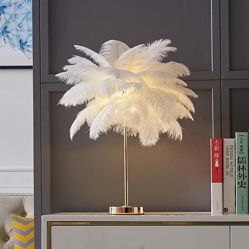 lampadaire décoratif en plumes d'autruche avec luminaire led - vue 6 sur 18
