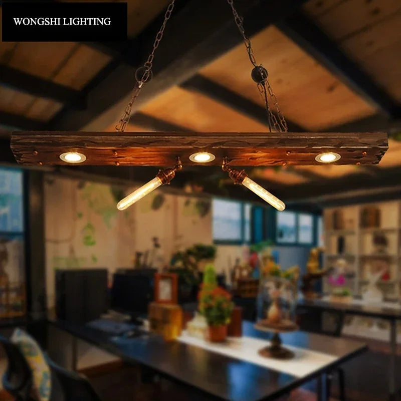 Industrial style Bar pendant light LOFT Retro Solid Wood Pendant Lamps Personality E27 Edison Bulb  Suspension  home decoration - vue 6 sur 7