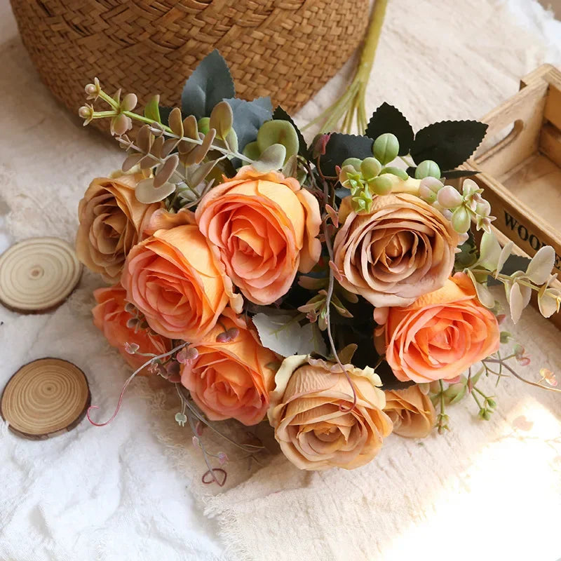 bouquet de roses artificielles en soie pour décoration intérieure - vue 7 sur 13