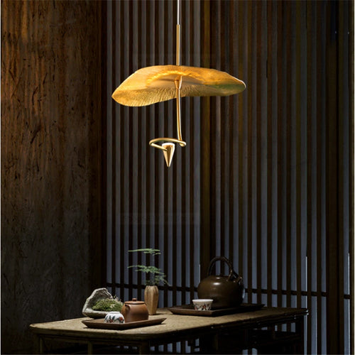 lustre zen vintage feuille de lotus en cuivre doré - vue 3 sur 8