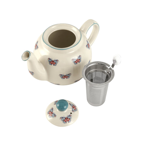 Theiere ceramique london pottery motifs animaux papillon infuseur