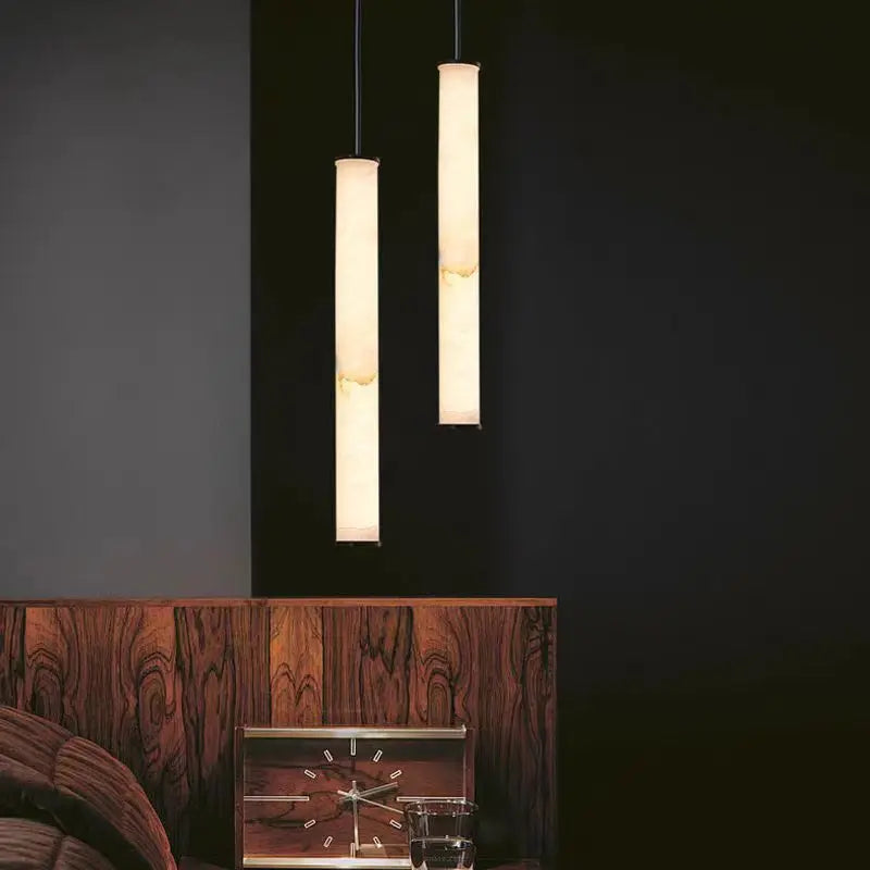 lustre cylindrique en marbre naturel avec cordon réglable 3000k - vue 5 sur 9