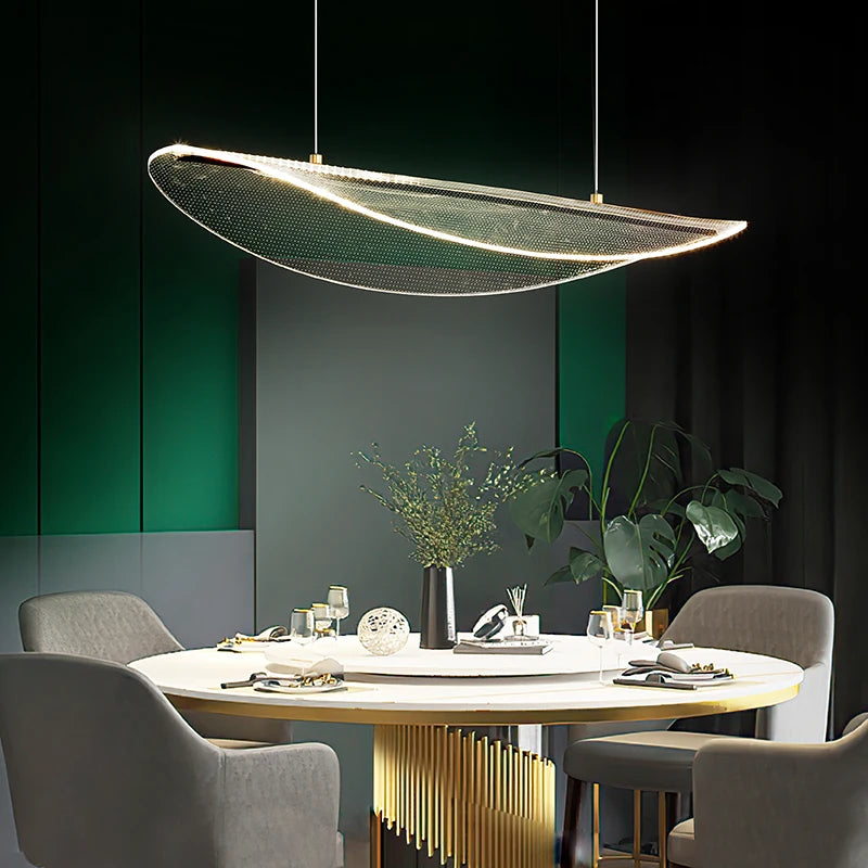suspension moderne en fer incurvé avec éclairage led créatif