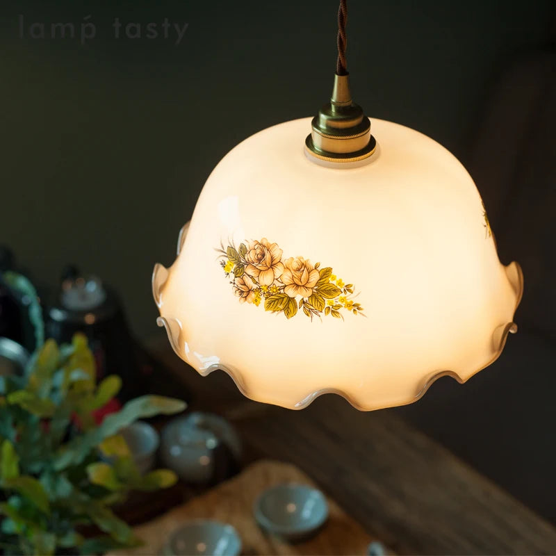 suspension led vintage en verre avec fleurs pour intérieur