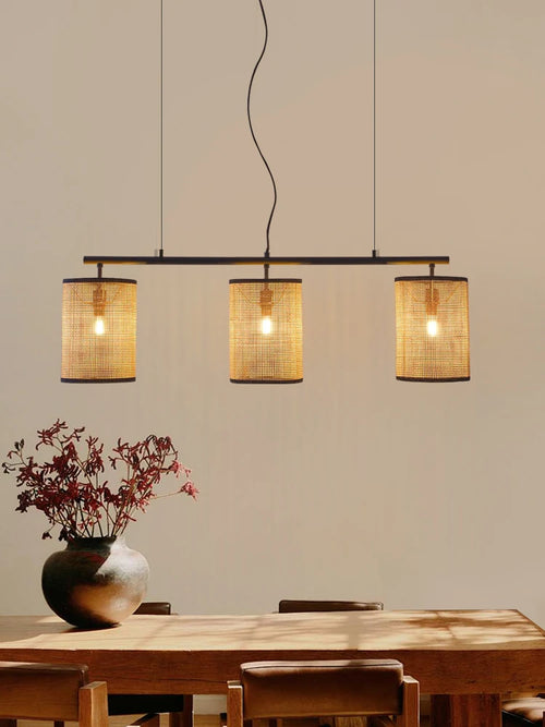 lustre rétro en rotin style rural pour éclairage créatif - vue 4 sur 7