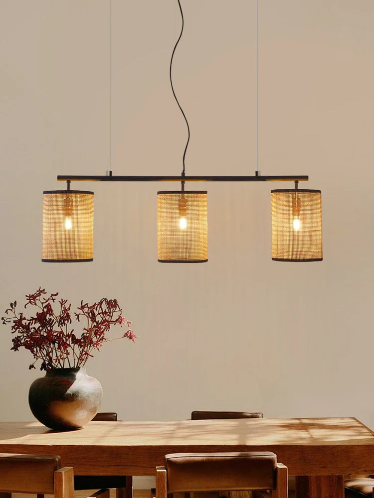 lustre rétro en rotin créatif pour éclairage intérieur