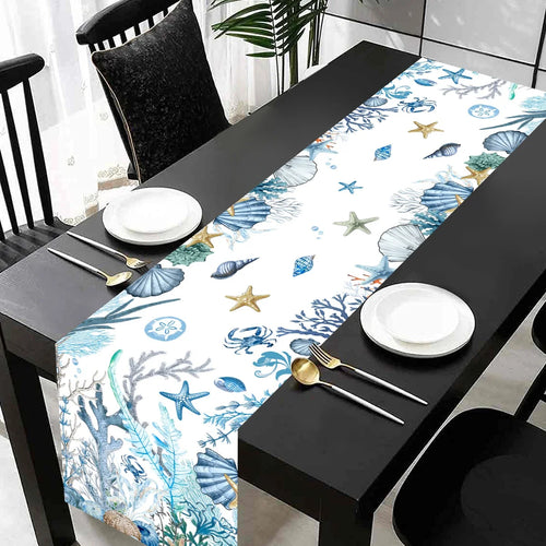 Chemin de table motif vie marine étoiles hippocampes - vue 6 sur 7