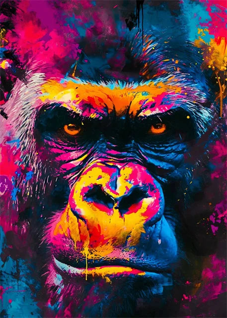 peinture abstraite animaux chat lion graffiti art mural coloré