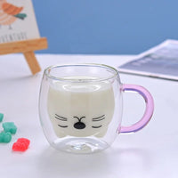 Tasse chat double paroi verre 250 ml anse