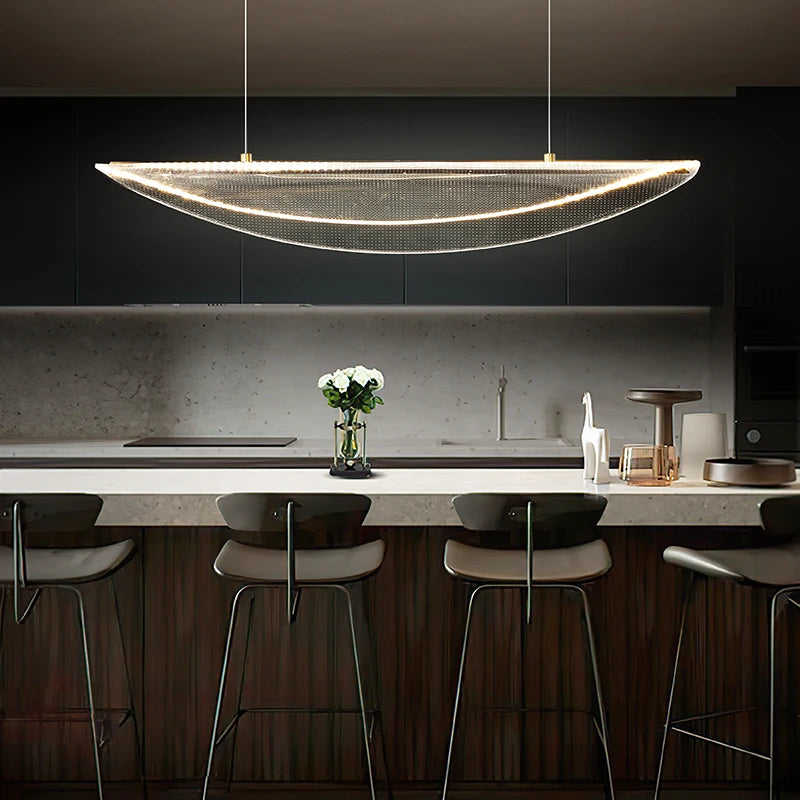 suspension moderne en fer incurvé avec éclairage led créatif