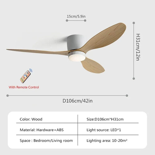 plafonnier ventilateur lumineux avec télécommande design nordique - vue 10 sur 11