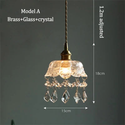 suspension vintage en cristal avec cordon en verre pour intérieur élégant
