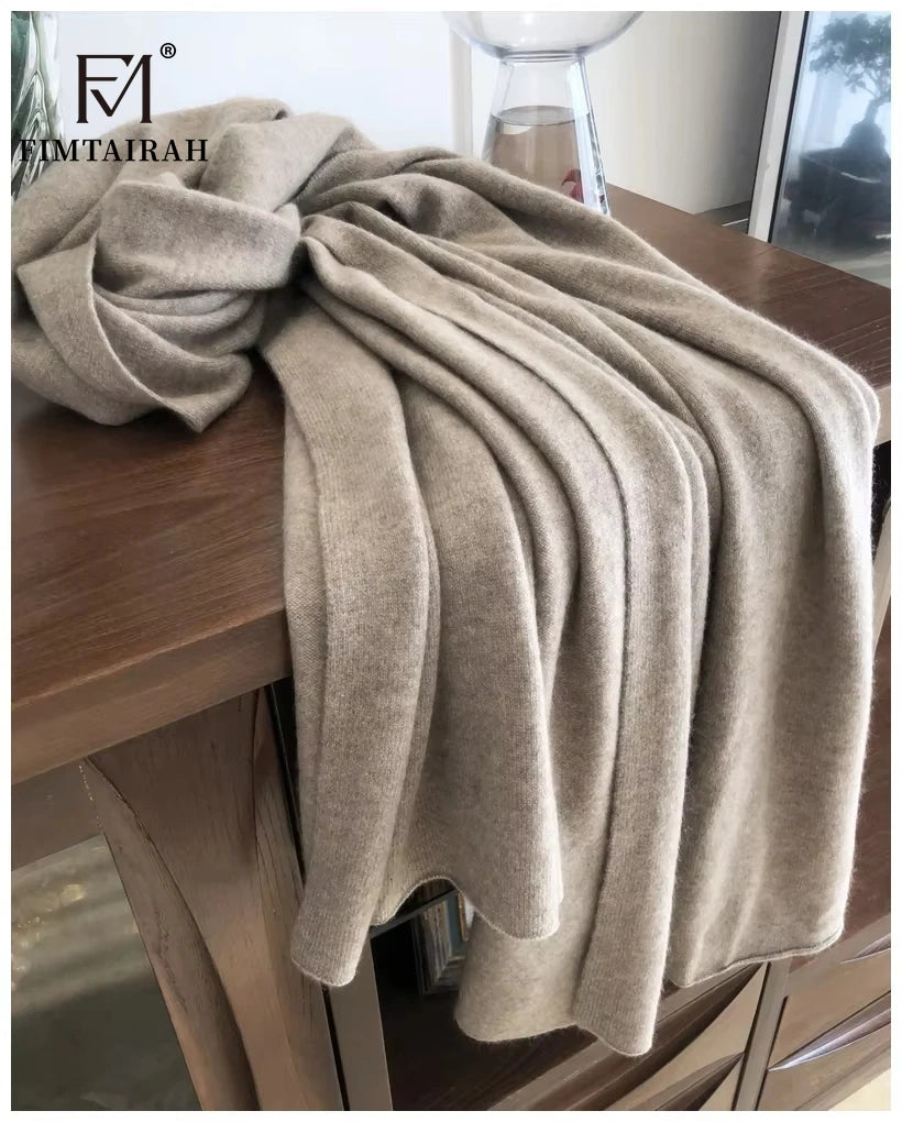 Echarpe cachemire tricotee elegante hiver avec franges - vue 2 sur 7