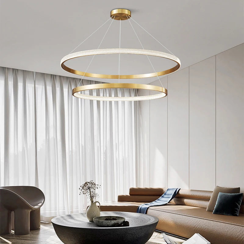 lustre à anneaux en cuivre réglable pour - vue 3 sur 15