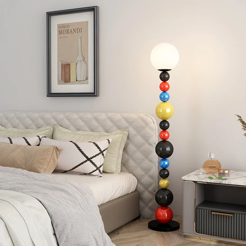 lampadaire moderne à perles colorées et abat-jour en verre - vue 4 sur 9