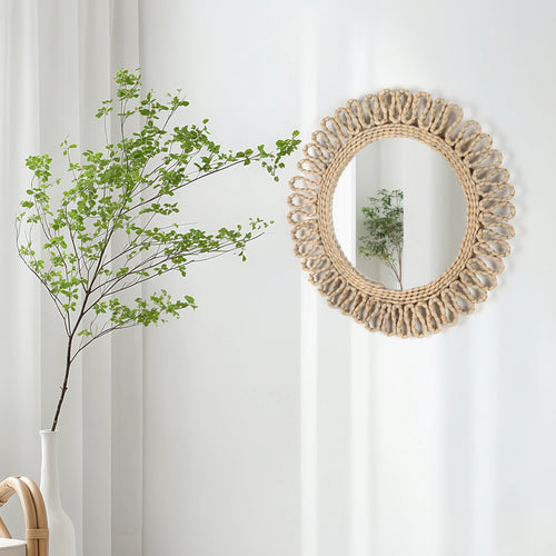miroir mural circulaire bohème tissé à la main décoratif - vue 2 sur 7
