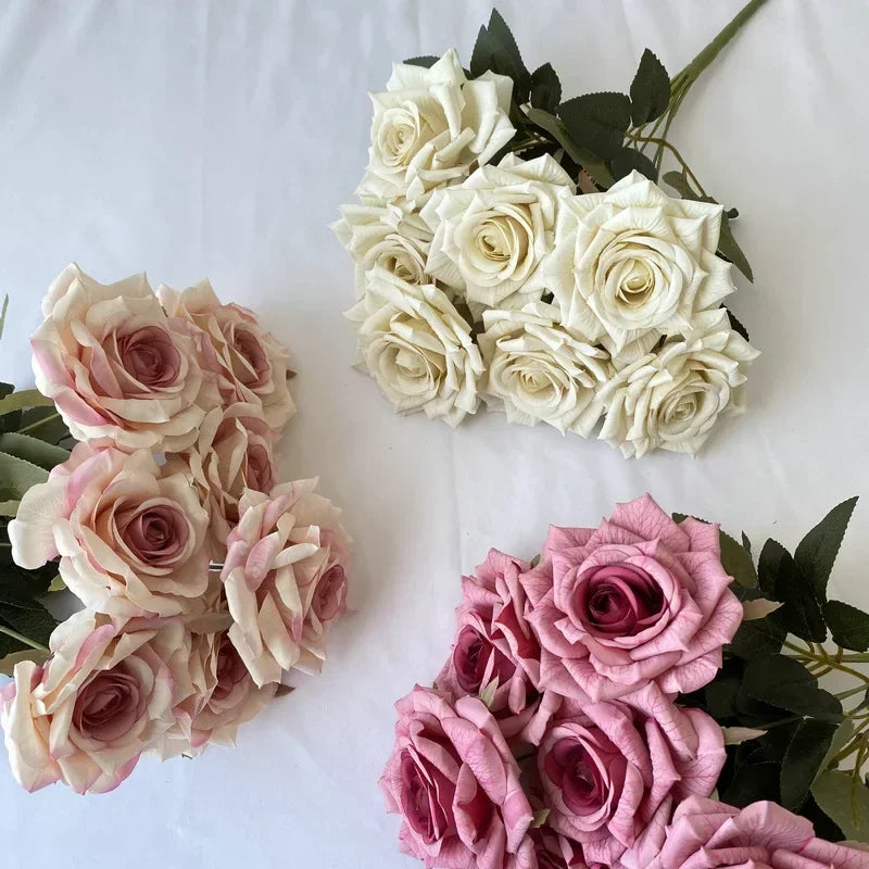 bouquet de roses artificielles en soie pour décoration intérieure - vue 3 sur 17