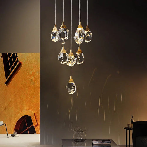 Lustre en cristal de diamant de luxe escalier grand salon lustres de hall éclairage décoration de la maison dorée lampe en cristal led