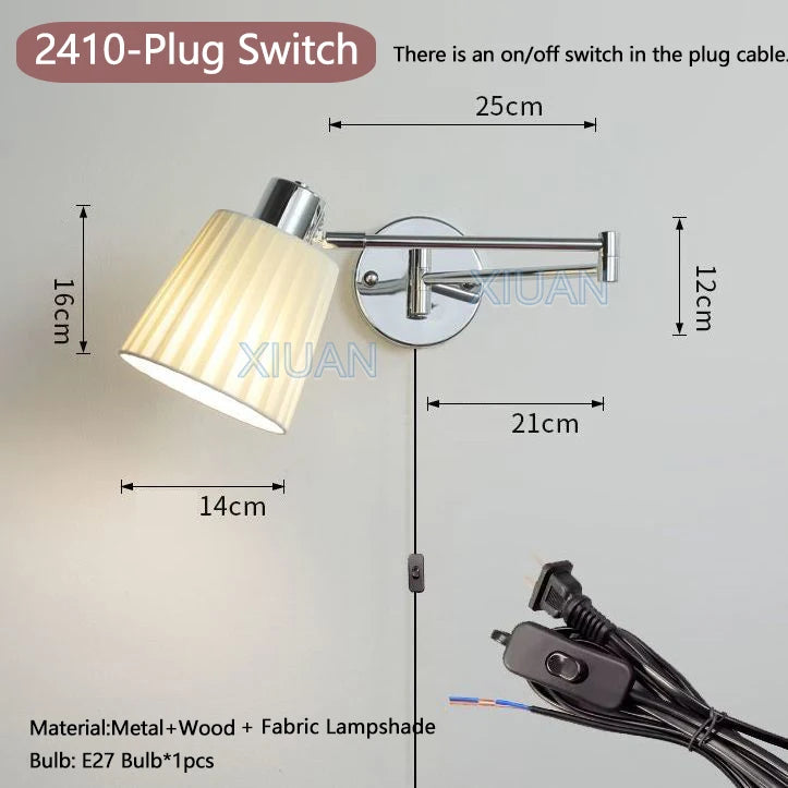applique murale moderne bras pivotant led en tissu plissé métal - vue 23 sur 23