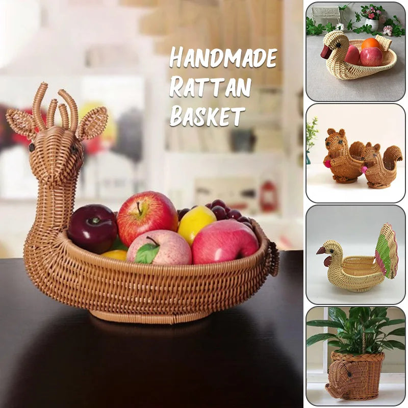 panier de rangement en rotin tissé style animal fait main - vue 3 sur 29