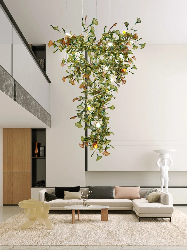 suspension moderne en ginkgo en verre personnalisée pour un éclairage élégant