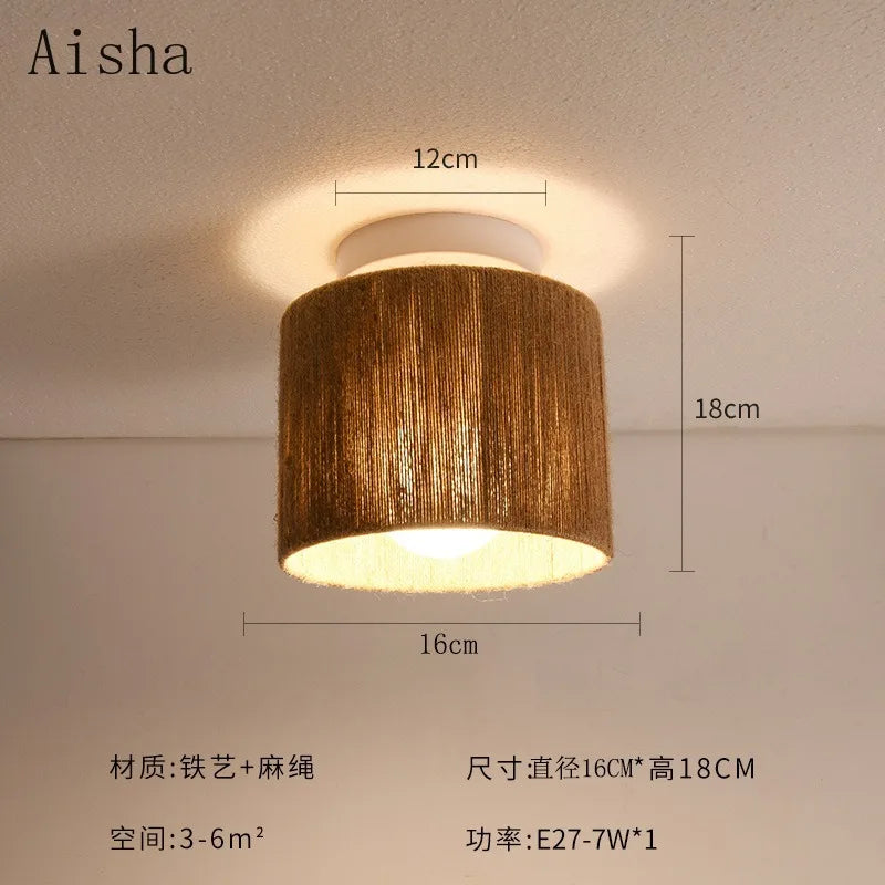 plafonnier en corde de chanvre style japonais rétro pour intérieur accueillant - vue 6 sur 8