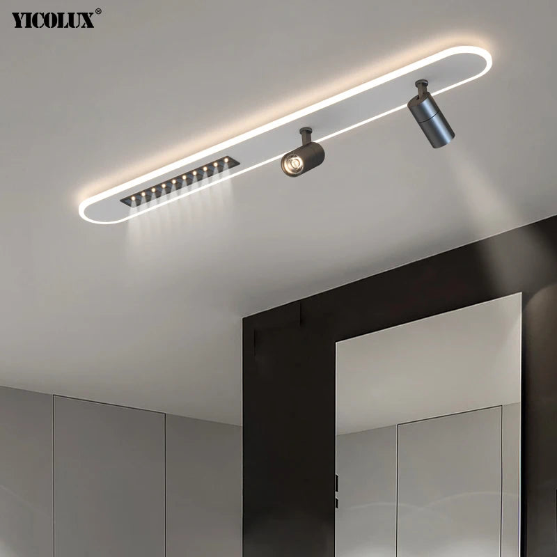 Plafonnier moderne led avec spots gradation simple longue maison intérieur - vue 3 sur 14