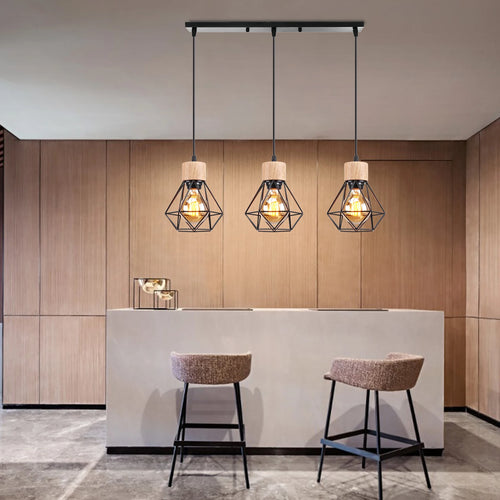 suspension vintage en bois luminaire led suspendu - vue 3 sur 14