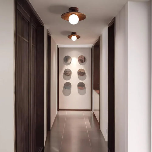 Walnut wood Brass lighting, Modern Minimalism Wabi-sabi Style, Ceiling light for Porch, Entrance, Corridor, Balcony - vue 4 sur 10