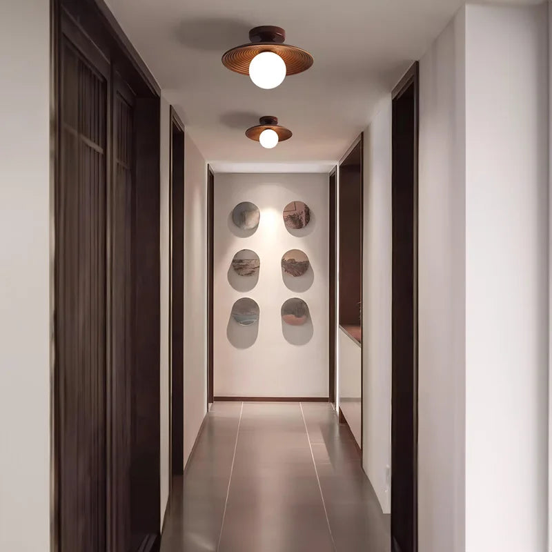 Walnut wood Brass lighting, Modern Minimalism Wabi-sabi Style, Ceiling light for Porch, Entrance, Corridor, Balcony - vue 3 sur 10