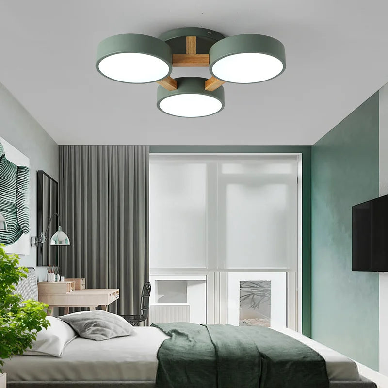 Style nordique personnalisé Macaron Ins lustre chambre plafond décoration lampe moderne minimaliste bois Art salon lampe à LED