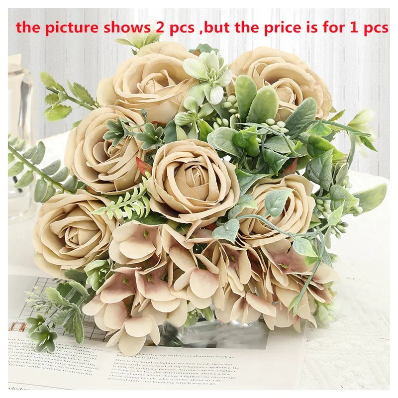 bouquet de fleurs artificielles roses et hortensias décoratifs pour saint-valentin - vue 11 sur 14