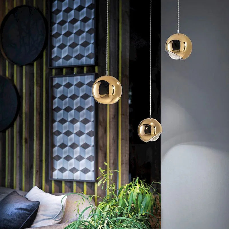 Suspension design LED rotative en métal chromé doré idéale pour bar restaurant café