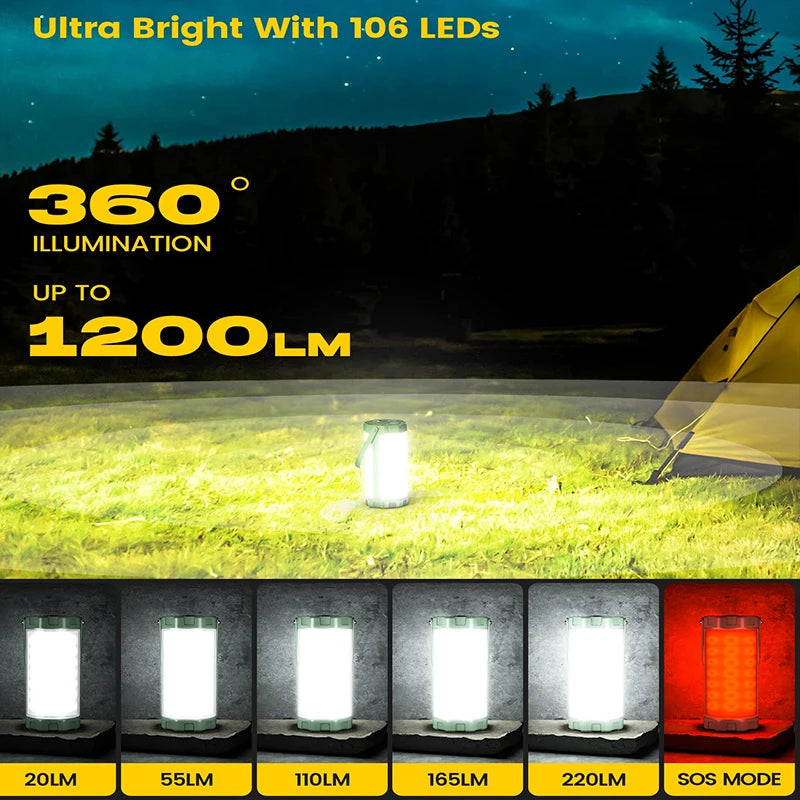 lampe de camping rechargeable 106 led portable et pratique - vue 2 sur 7