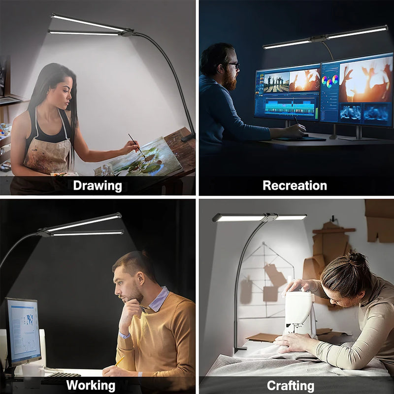 Lampe De Bureau Led Avec Double Tête, Pliable Lampe De Lecture Avec 5 Modes De Couleur Et 10 Lampe De Bureau Led Avec Double Tête, Pliable Lampe De Lecture Avec 5 Modes De Couleur Et 10
