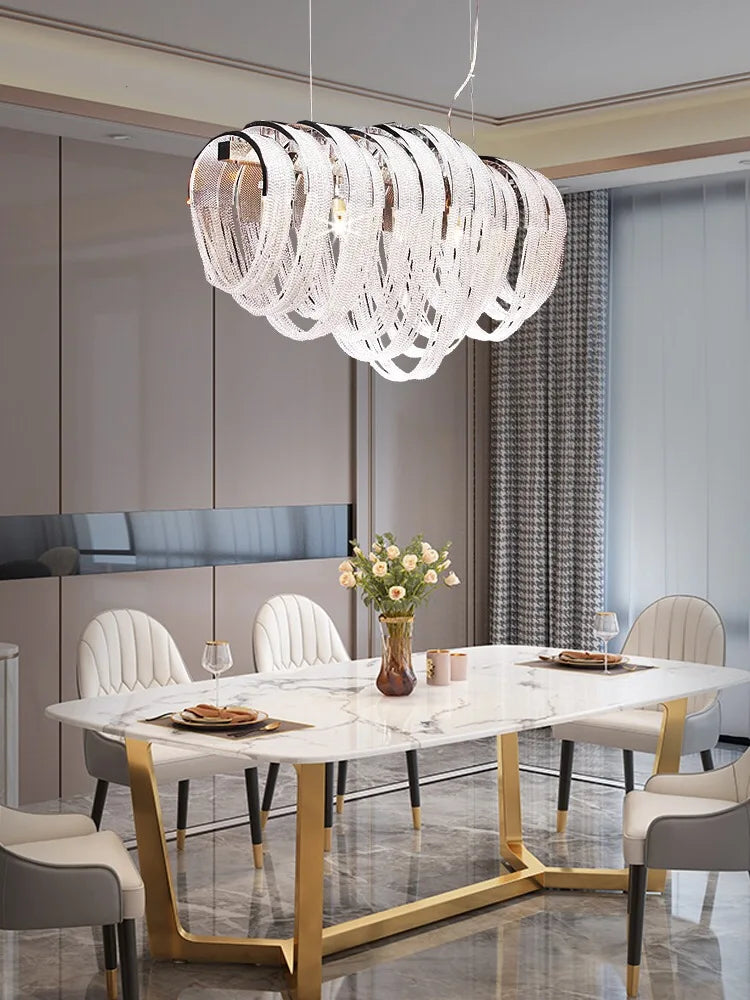 lustre nordique moderne en cristal avec led et glands - vue 3 sur 14