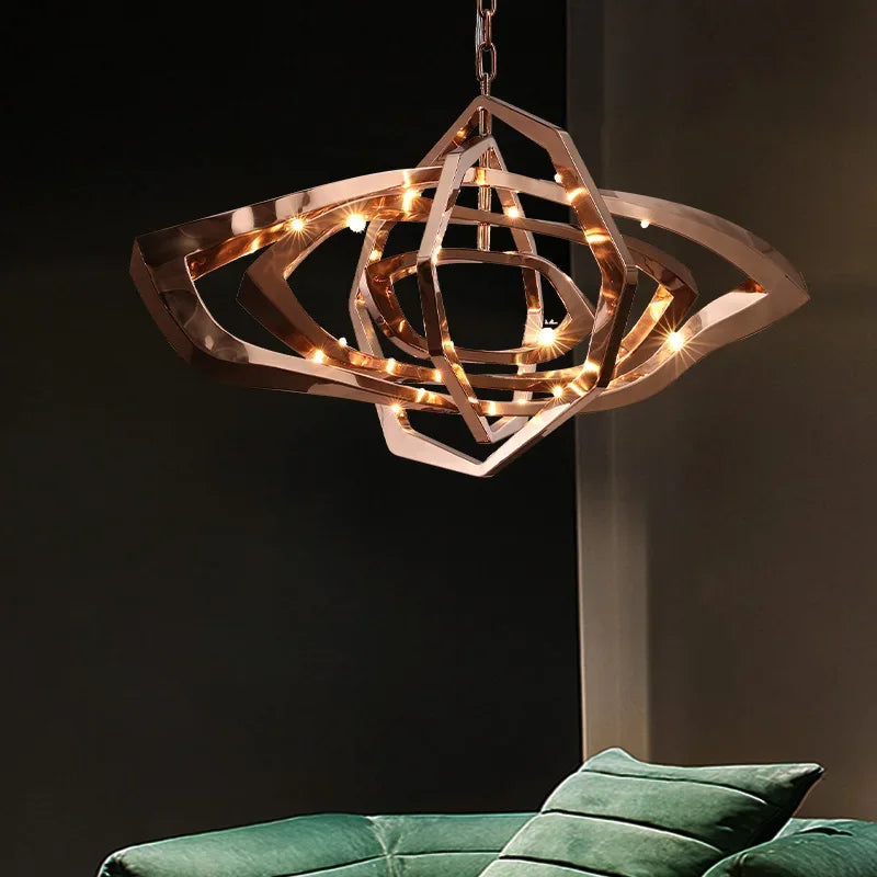 New Designer LED Living Room Chandeliers Stainless Steel Creative Dining Bedroom Lighting Postmodern Light Luxury Hanging Lamps - vue 3 sur 6