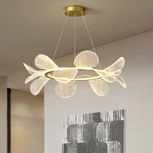 suspension moderne à led avec intensité variable et anneau doré - vue 3 sur 10