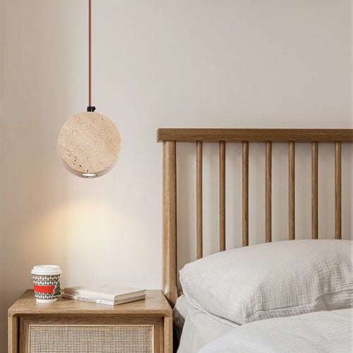 lustre vintage avec abat-jour cloche en pierre naturelle - vue 3 sur 6