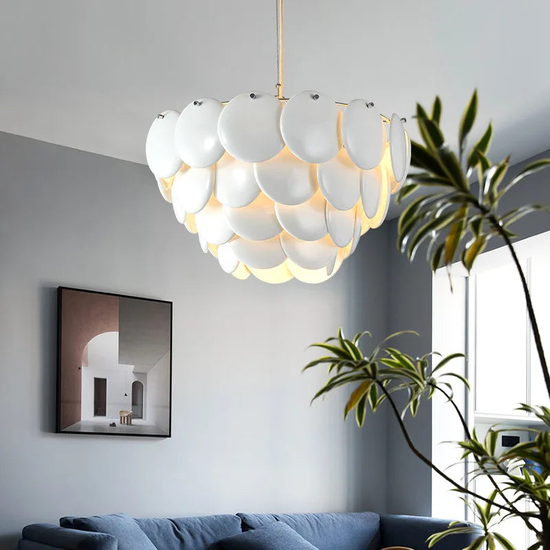 lustre moderne en céramique avec suspension en verre led - vue 4 sur 8