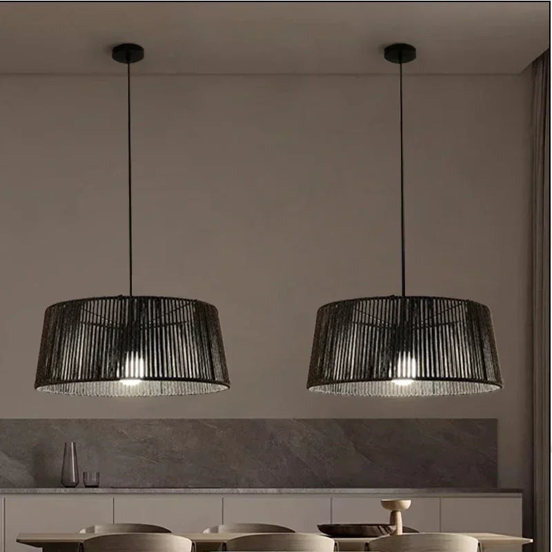 lustre en métal nordique avec corde tissée pour décoration intérieure - vue 5 sur 12