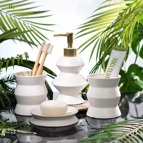 lot de 4 bouteilles en céramique pour salle de bain - vue 2 sur 7