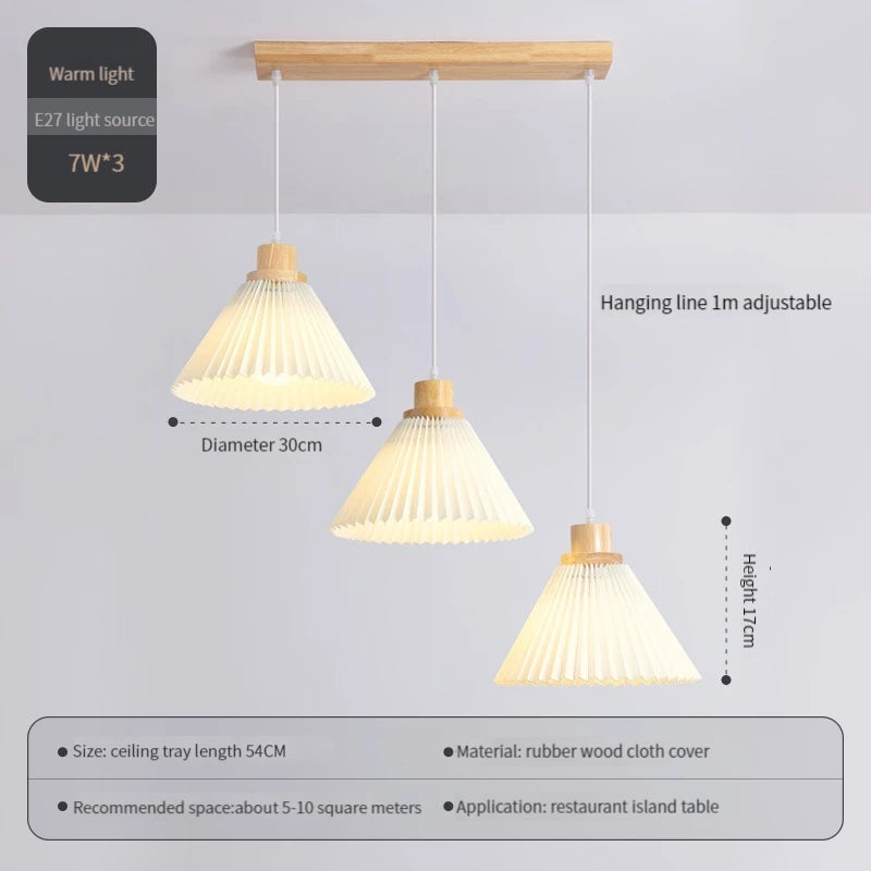 suspension moderne en tissu plissé avec base en bois - vue 8 sur 14