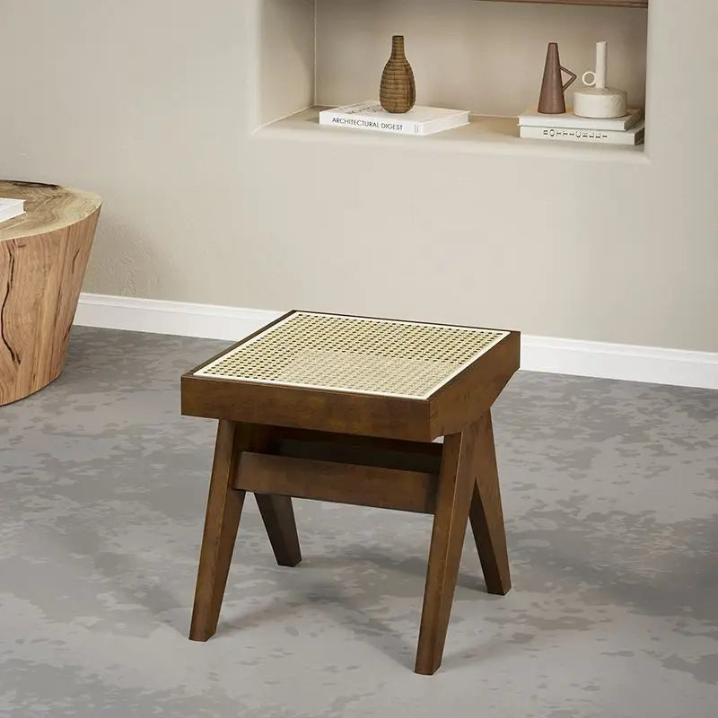 banc en rotin massif chaise longue et ottoman rétro polyvalent - vue 9 sur 14