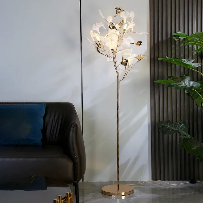 lampadaire moderne nordique led en forme de fleur de ginkgo