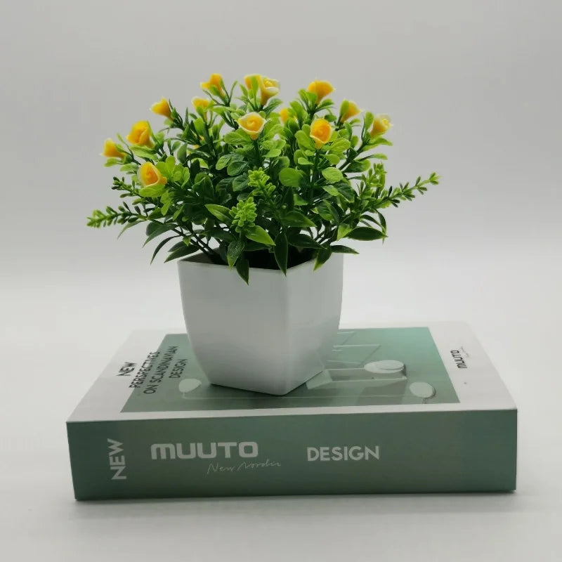 petite rose en pot bonsaï décoration plantes artificielles pour intérieur - vue 8 sur 12